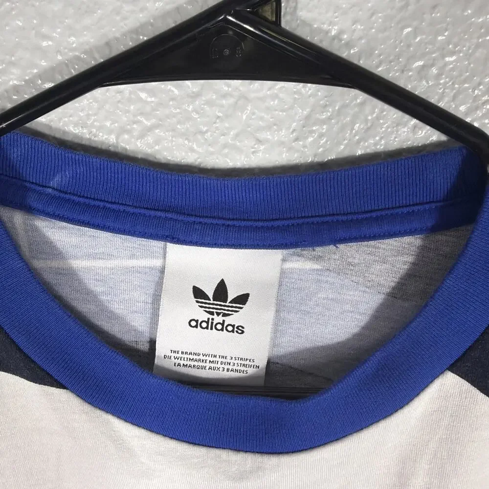 Adidas Originals Logo AOP Men's Medium T-Shirt Graphic Blue White Black